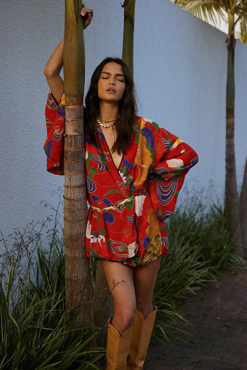 What I Did For Love Silk Crepe Metallic Embroidered Floral Kimono - Chasing Unicorns