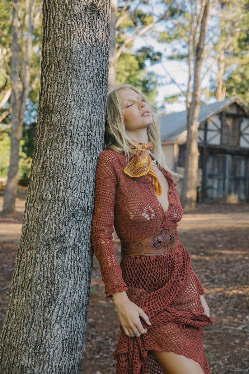 Wish You Were Here Crochet Maxi Dress - Cacao - Chasing Unicorns