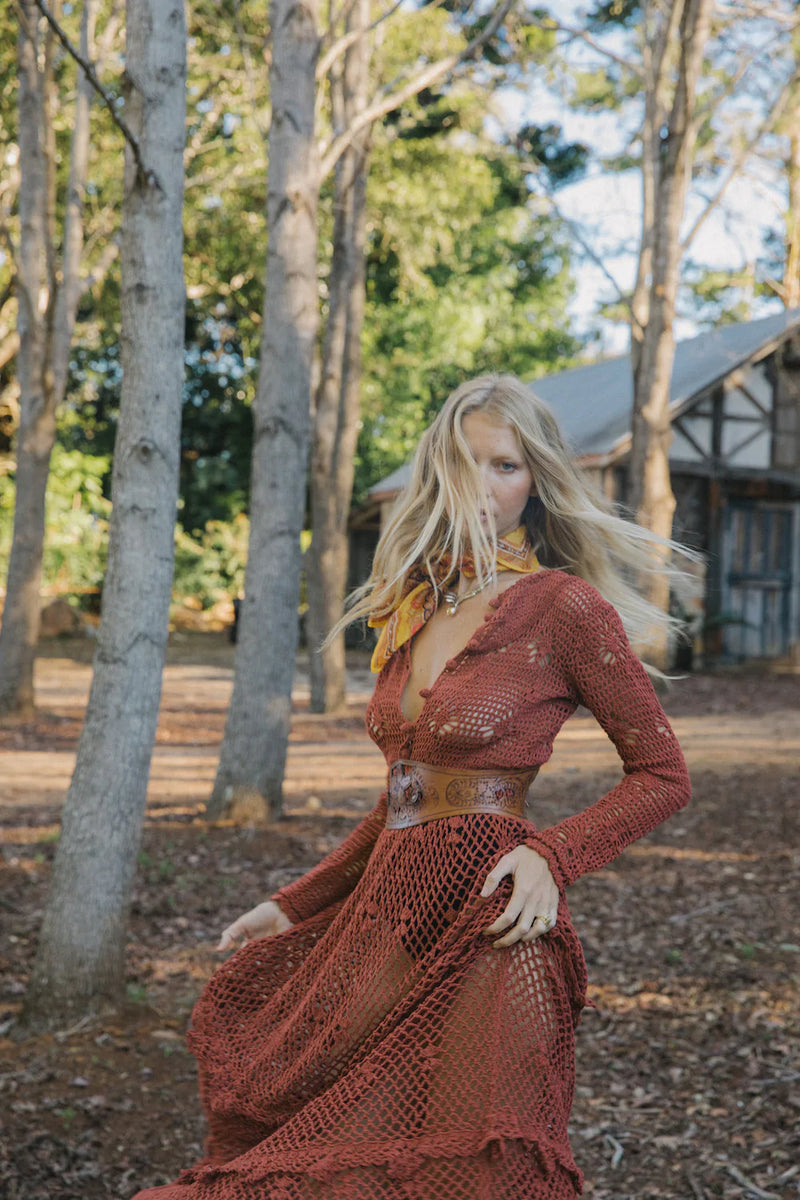 Wish You Were Here Crochet Maxi Dress - Cacao - Chasing Unicorns