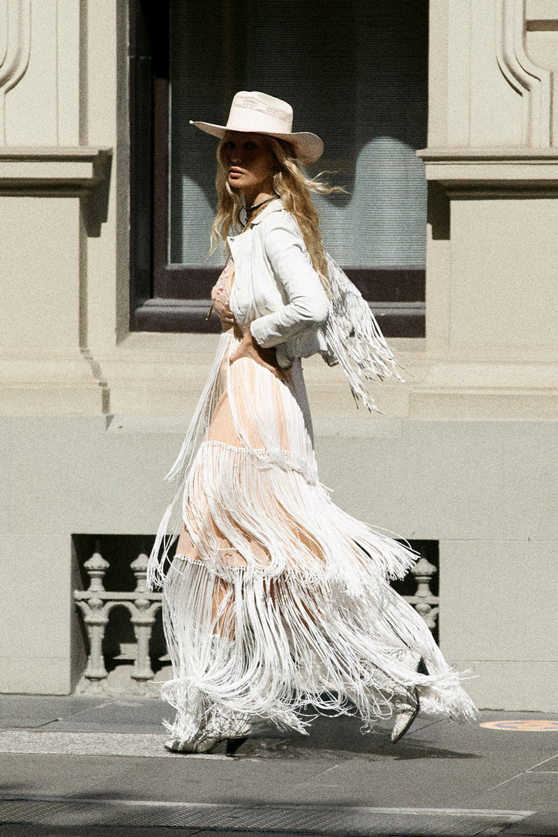 World On Fire Cotton Gauze + Fringe Embroidered Maxi Dress - Chasing Unicorns