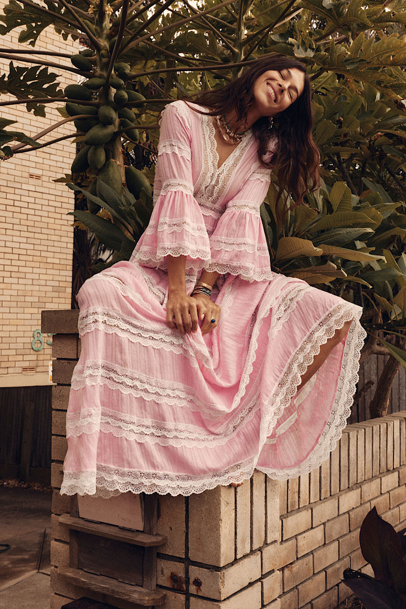 Love Hangover Cotton + Lace Maxi Dress - Pink