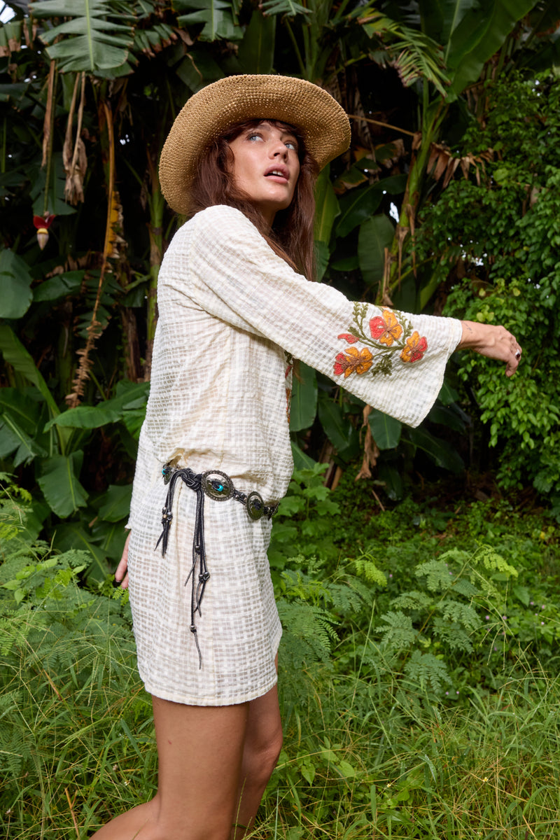 River Raw Silk Embroidered Folk Tunic Dress