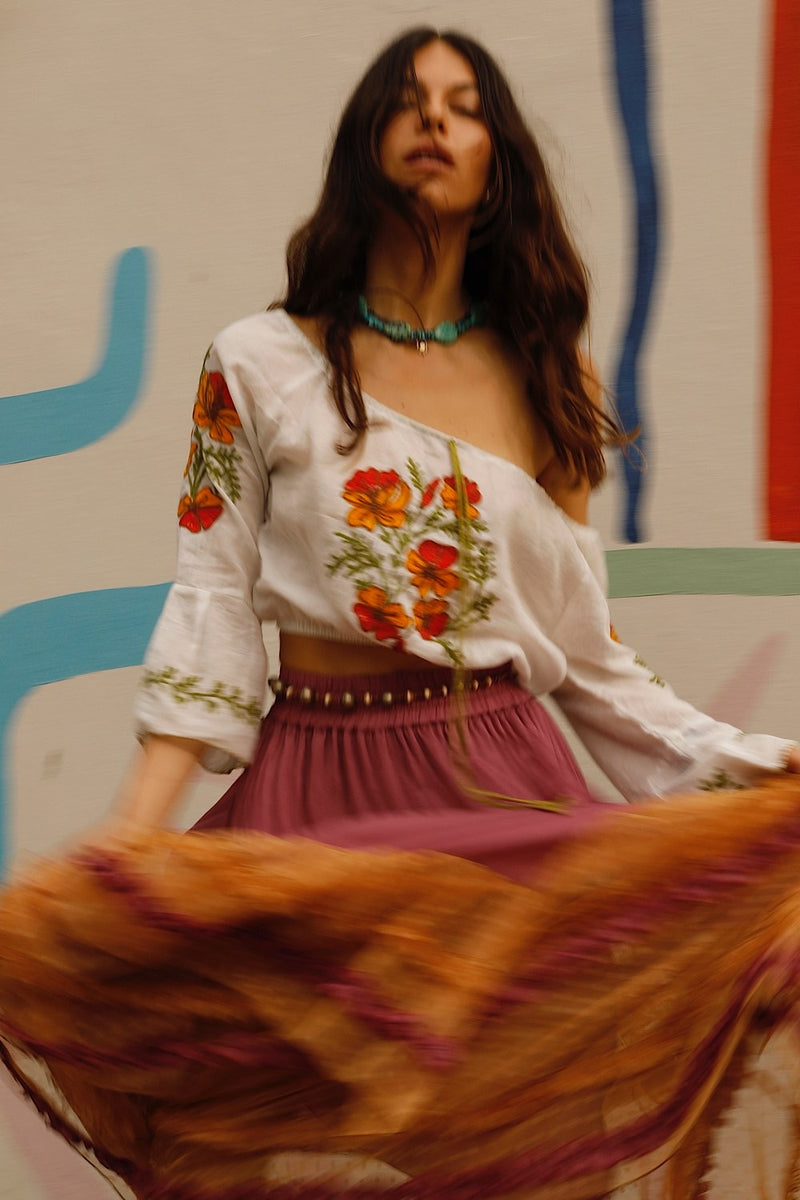 River Cotton Embroidered Folk Blouse