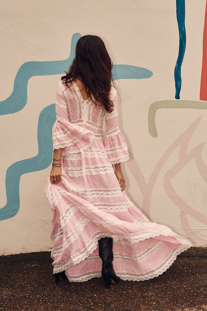 Love Hangover Cotton + Lace Maxi Dress - Pink