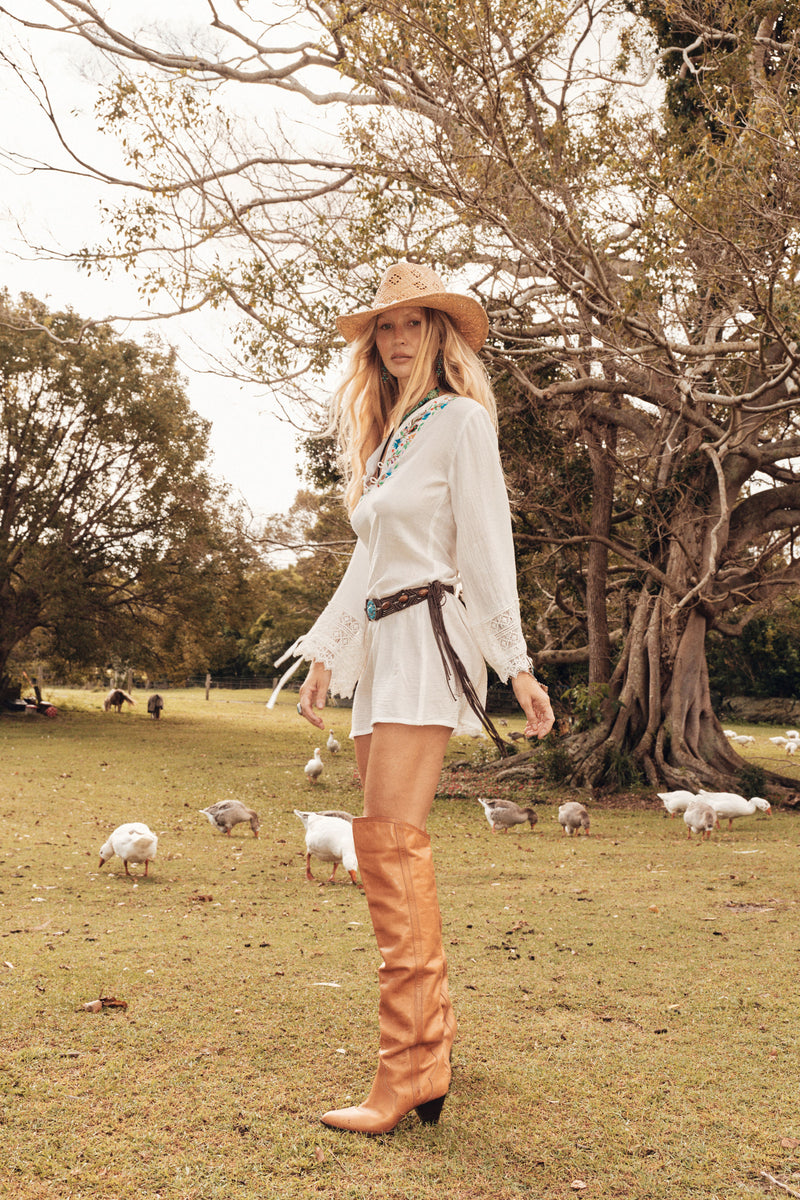 Sweet Marie Embroidered Cotton Tunic Dress