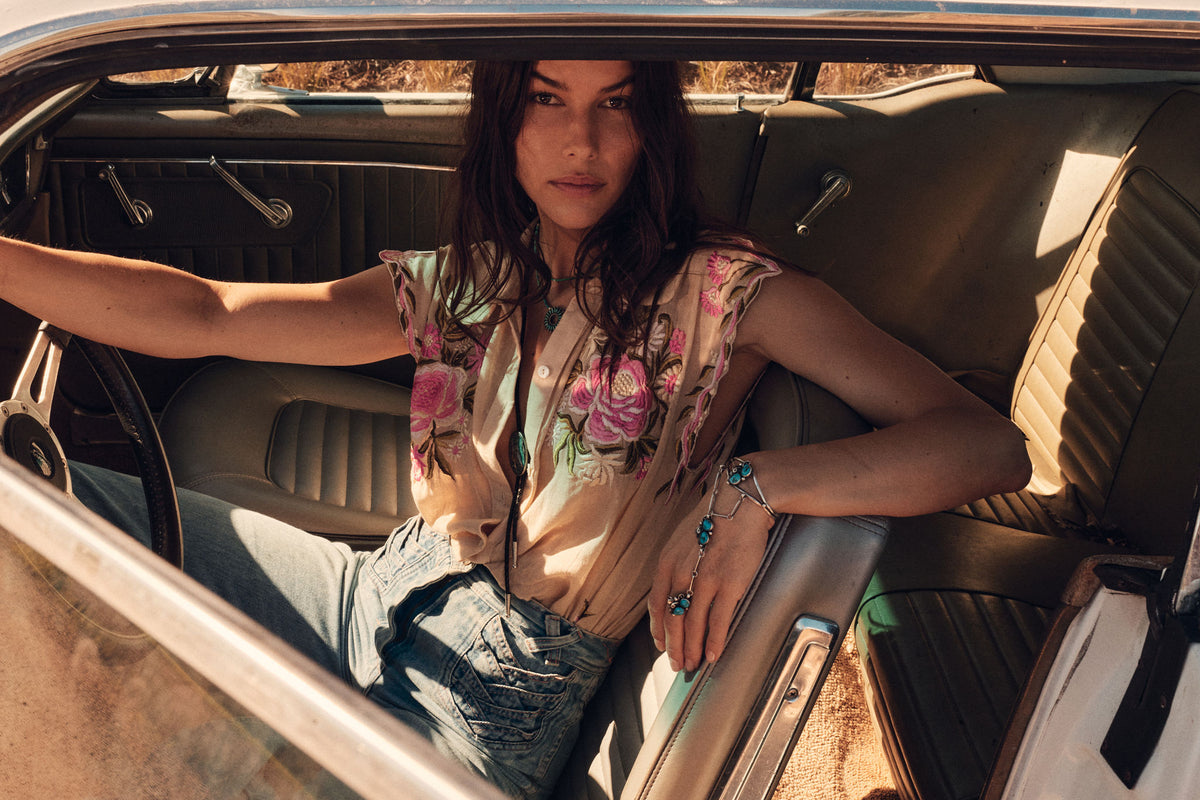 Amelia Cotton Embroidered Sleeveless Blouse
