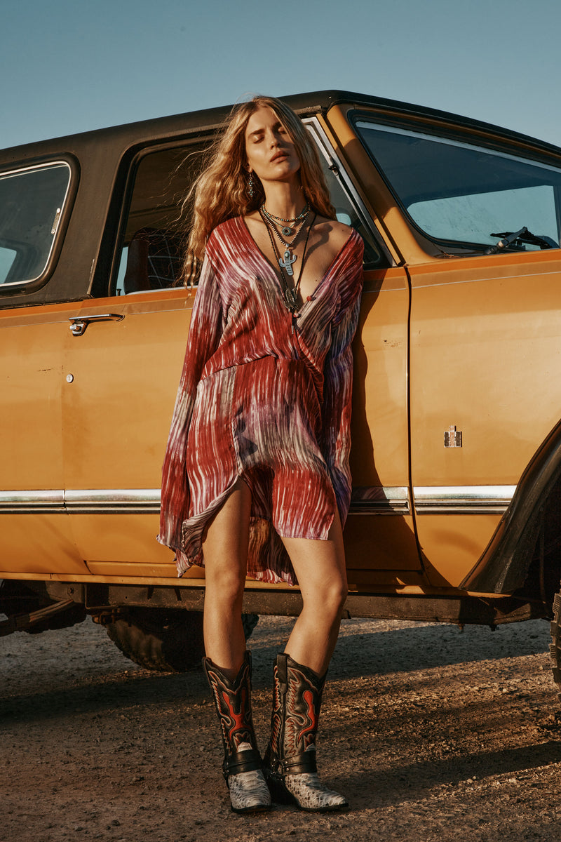 Kiss Me Quick Silk Flare Sleeve Mini Dress - Tie Dye