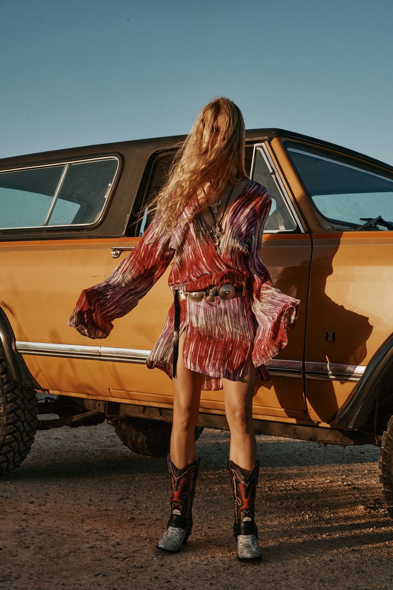 Kiss Me Quick Silk Flare Sleeve Mini Dress - Tie Dye