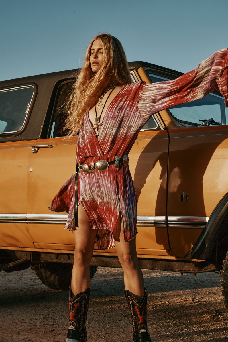 Kiss Me Quick Silk Flare Sleeve Mini Dress - Tie Dye