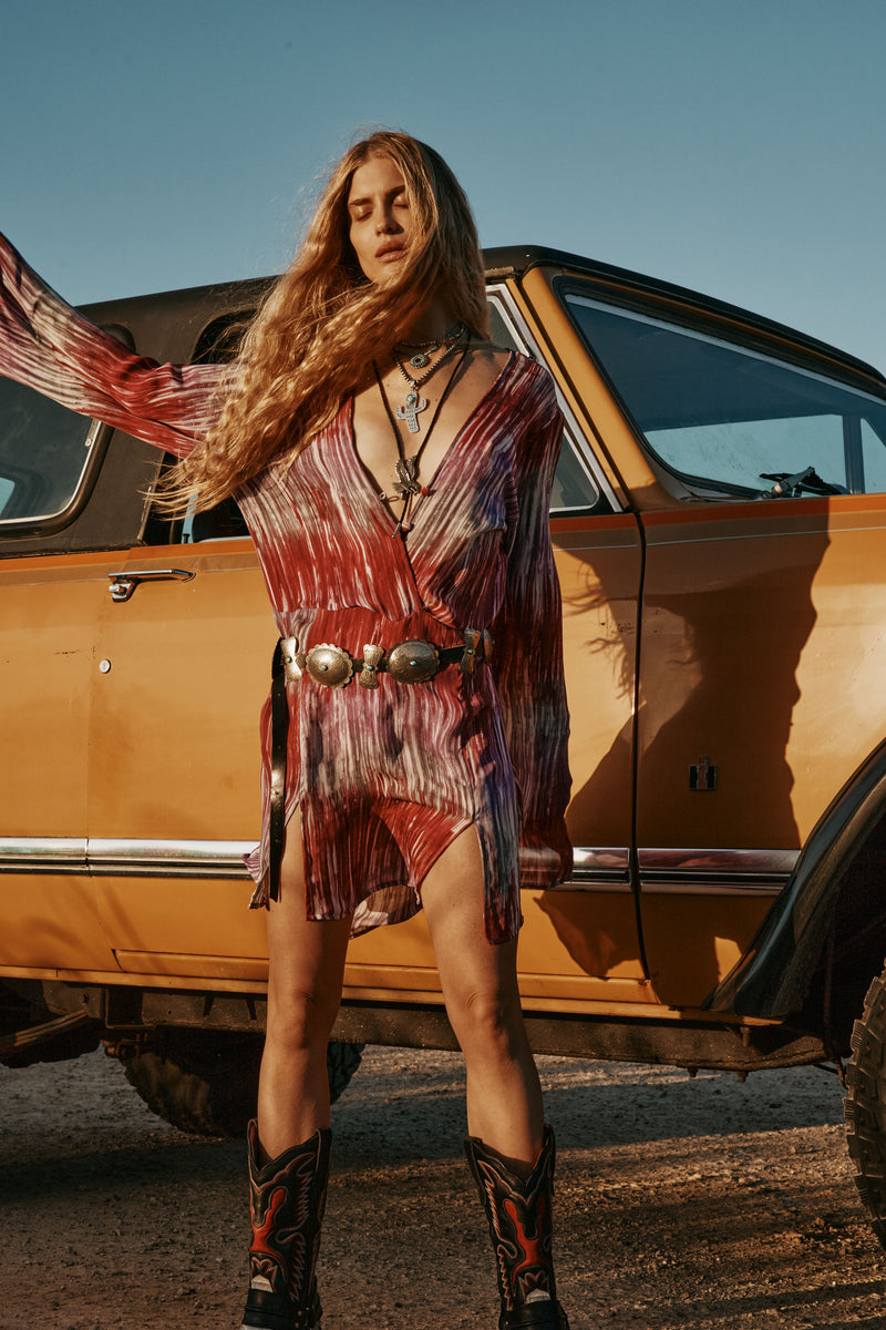 Kiss Me Quick Silk Flare Sleeve Mini Dress - Tie Dye