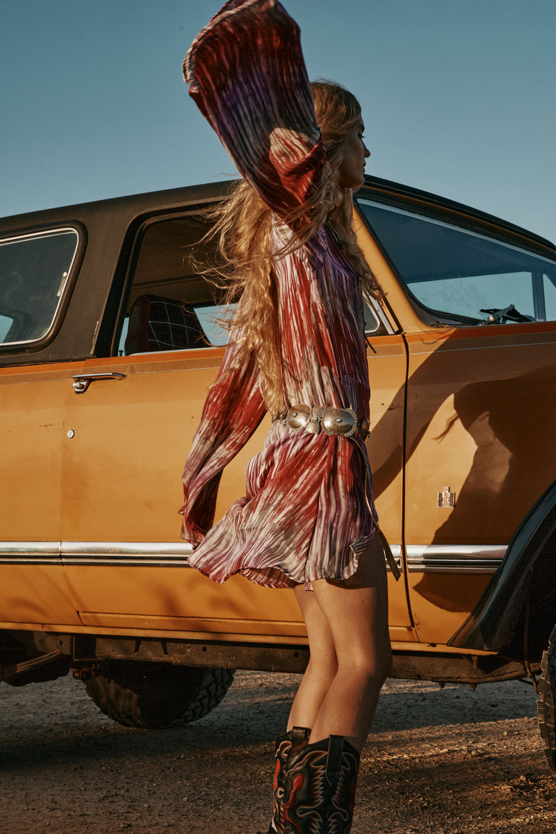 Kiss Me Quick Silk Flare Sleeve Mini Dress - Tie Dye