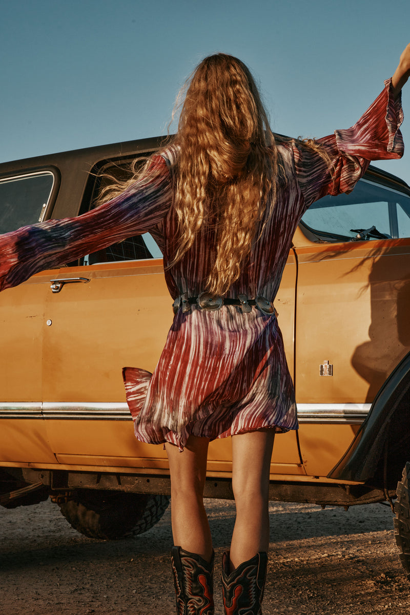 Kiss Me Quick Silk Flare Sleeve Mini Dress - Tie Dye