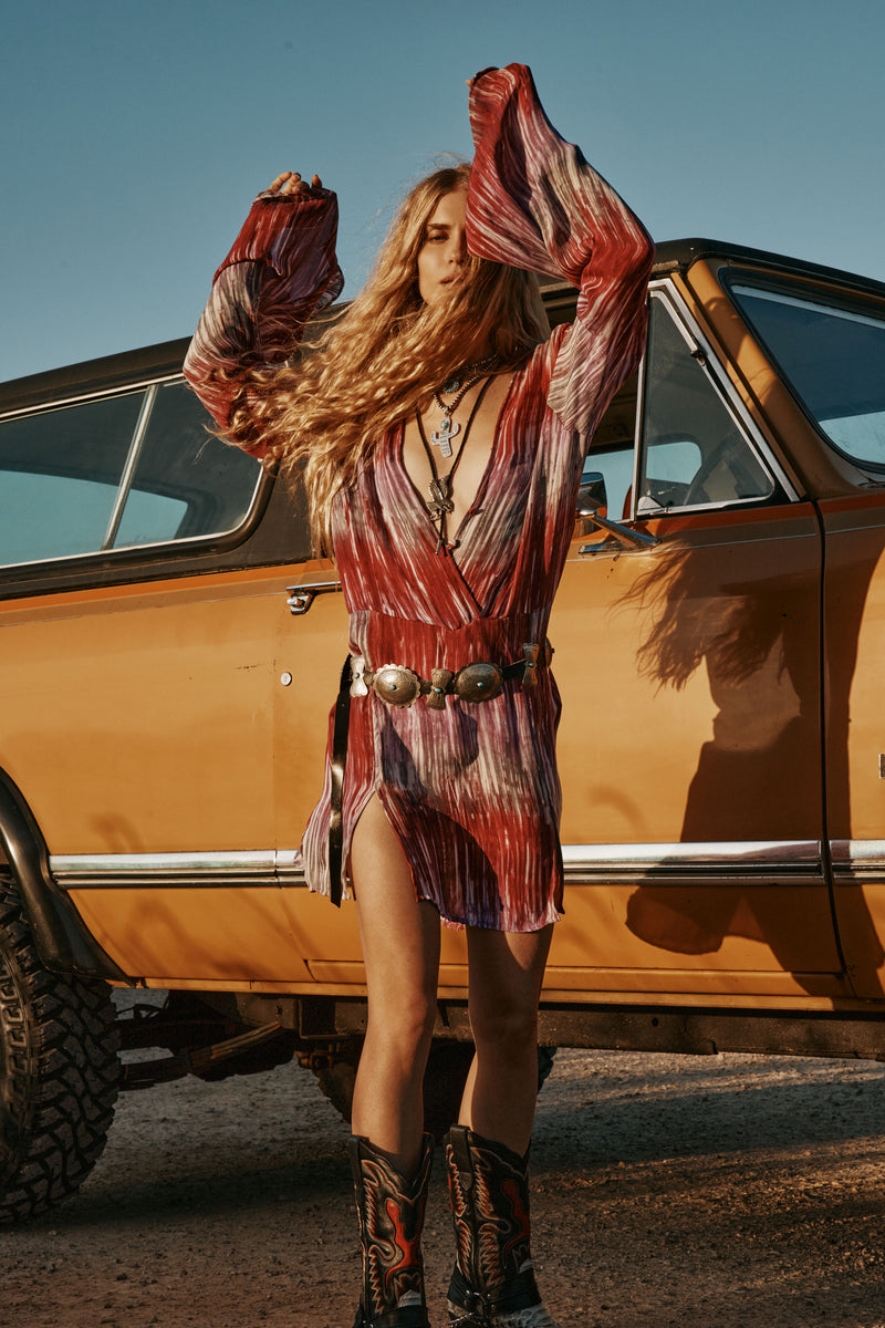 Kiss Me Quick Silk Flare Sleeve Mini Dress - Tie Dye