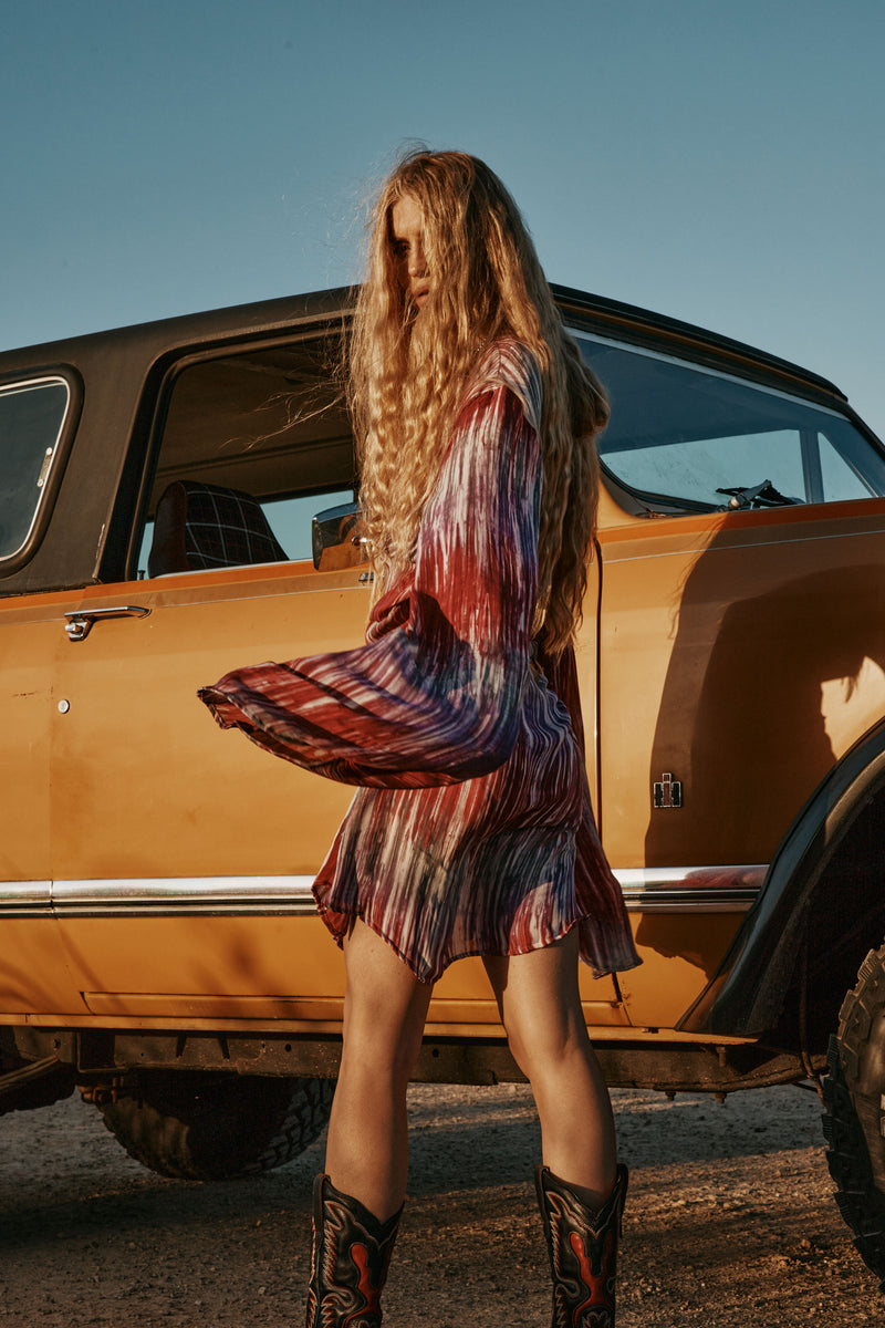 Kiss Me Quick Silk Flare Sleeve Mini Dress - Tie Dye