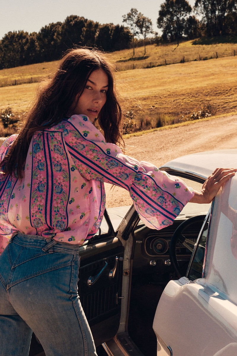 Break On Through Silk Blouse - Blush Meadow