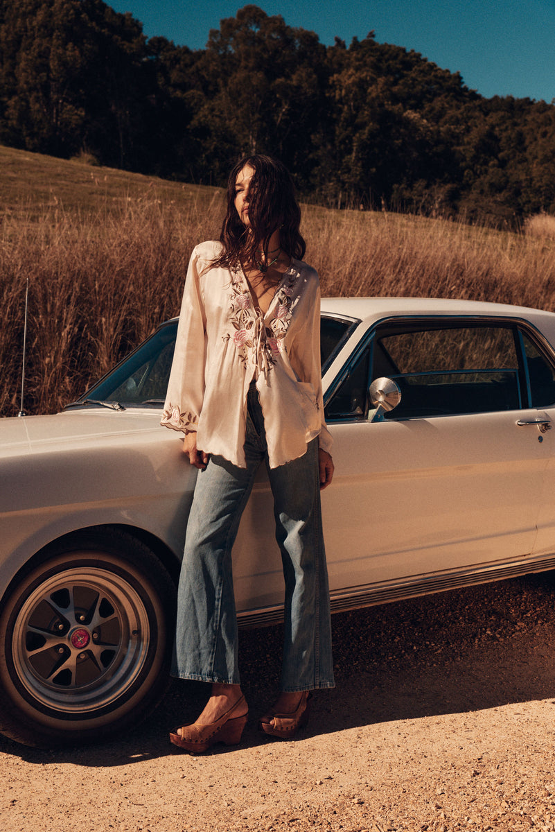 Slow It Down Silk Satin+ Embroidered Blouse - Blush