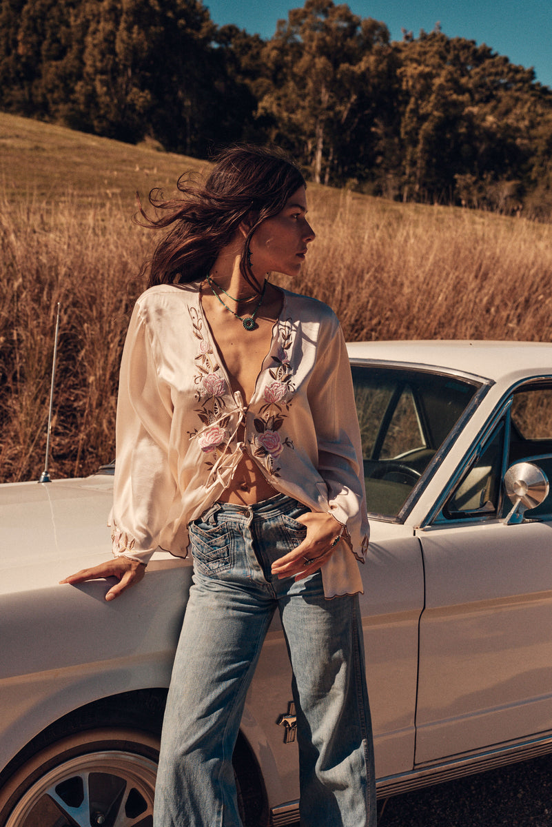 Slow It Down Silk Satin+ Embroidered Blouse - Blush