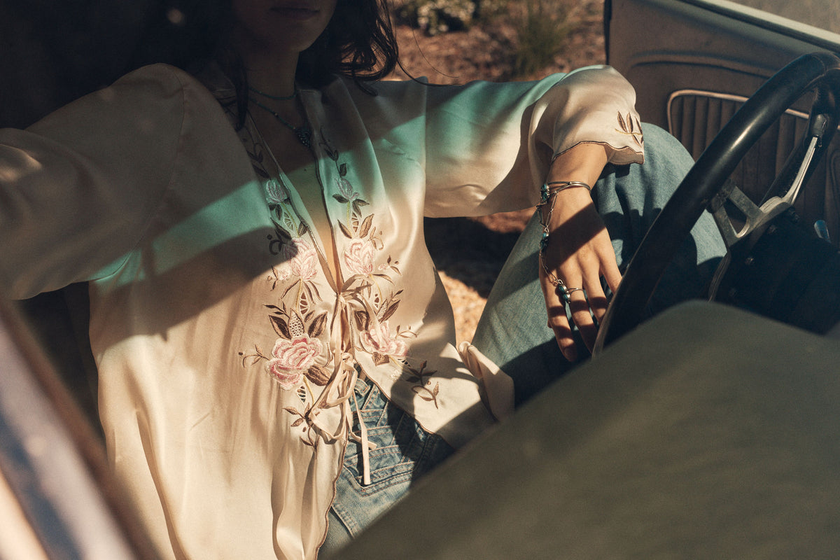 Slow It Down Silk Satin+ Embroidered Blouse - Blush