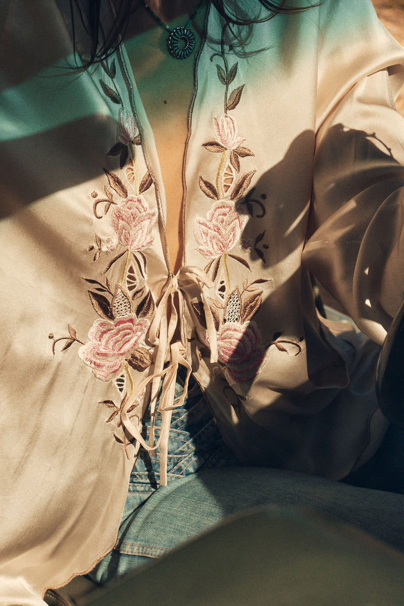 Slow It Down Silk Satin+ Embroidered Blouse - Blush