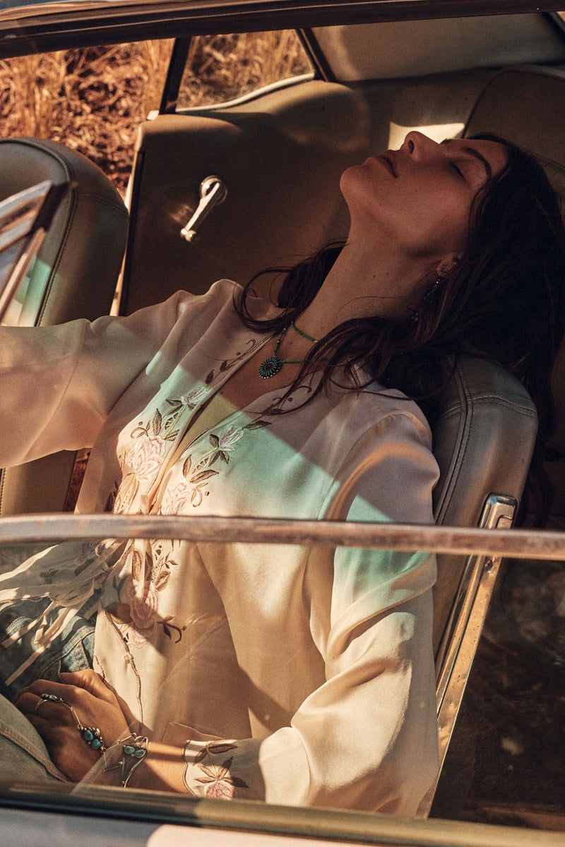 Slow It Down Silk Satin+ Embroidered Blouse - Blush