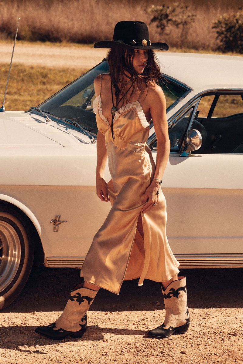 Canyon Moon Silk Slip Dress - Caramel