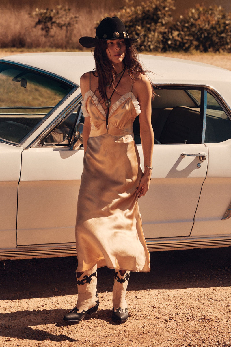 Canyon Moon Silk Slip Dress - Caramel