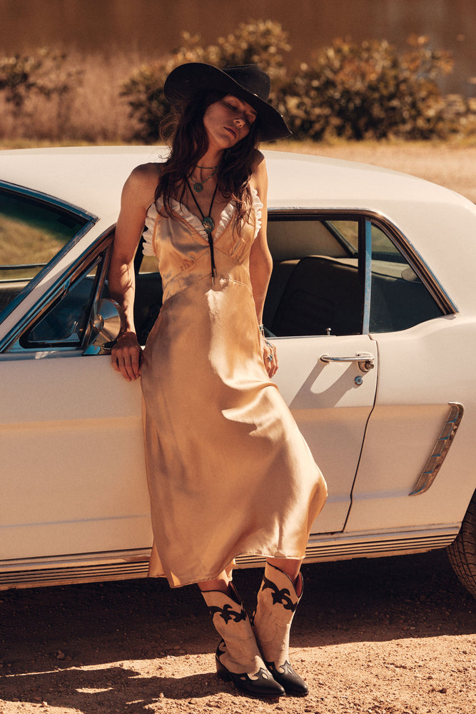 Canyon Moon Silk Slip Dress - Caramel