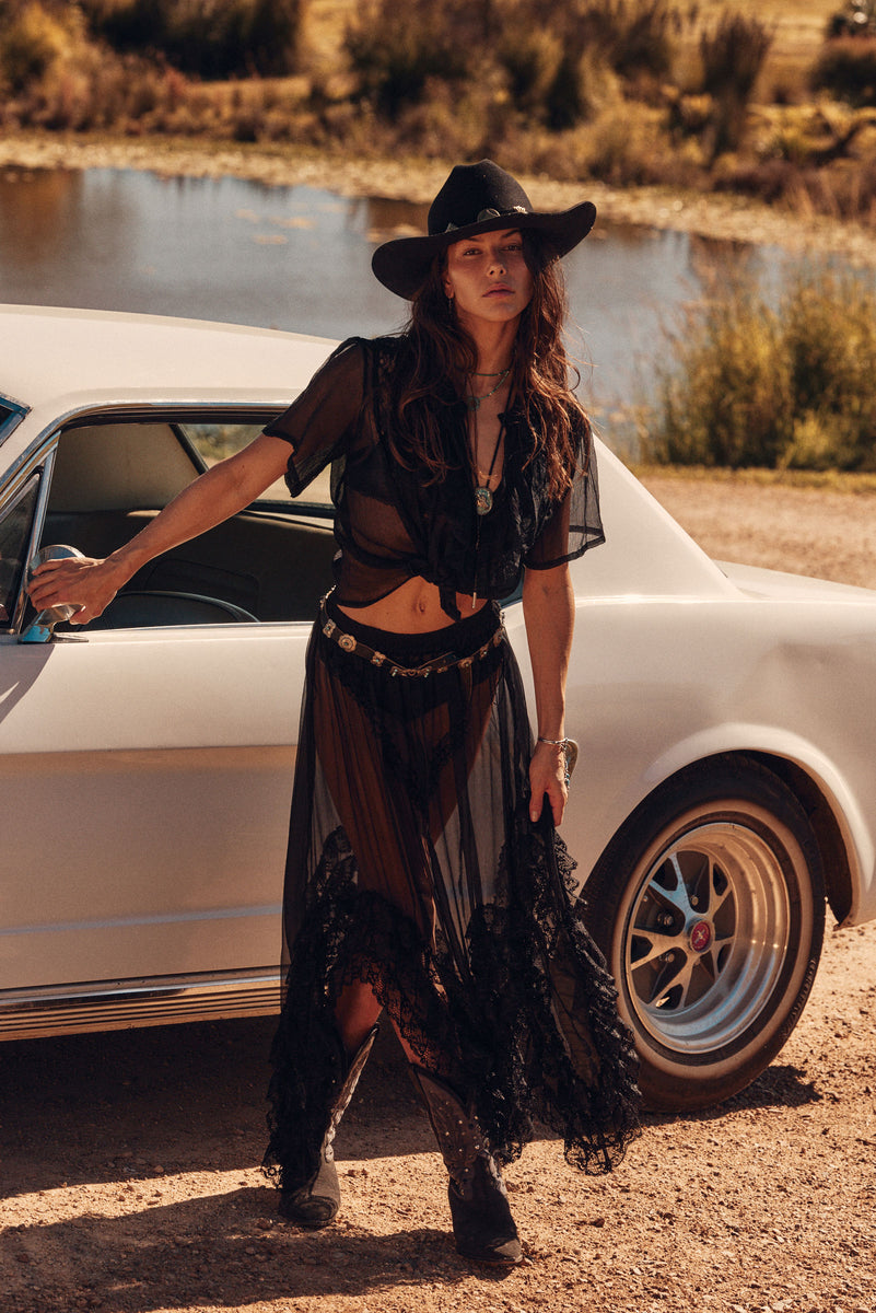 Fly Like An Eagle Silk Chiffon Blouse - Black