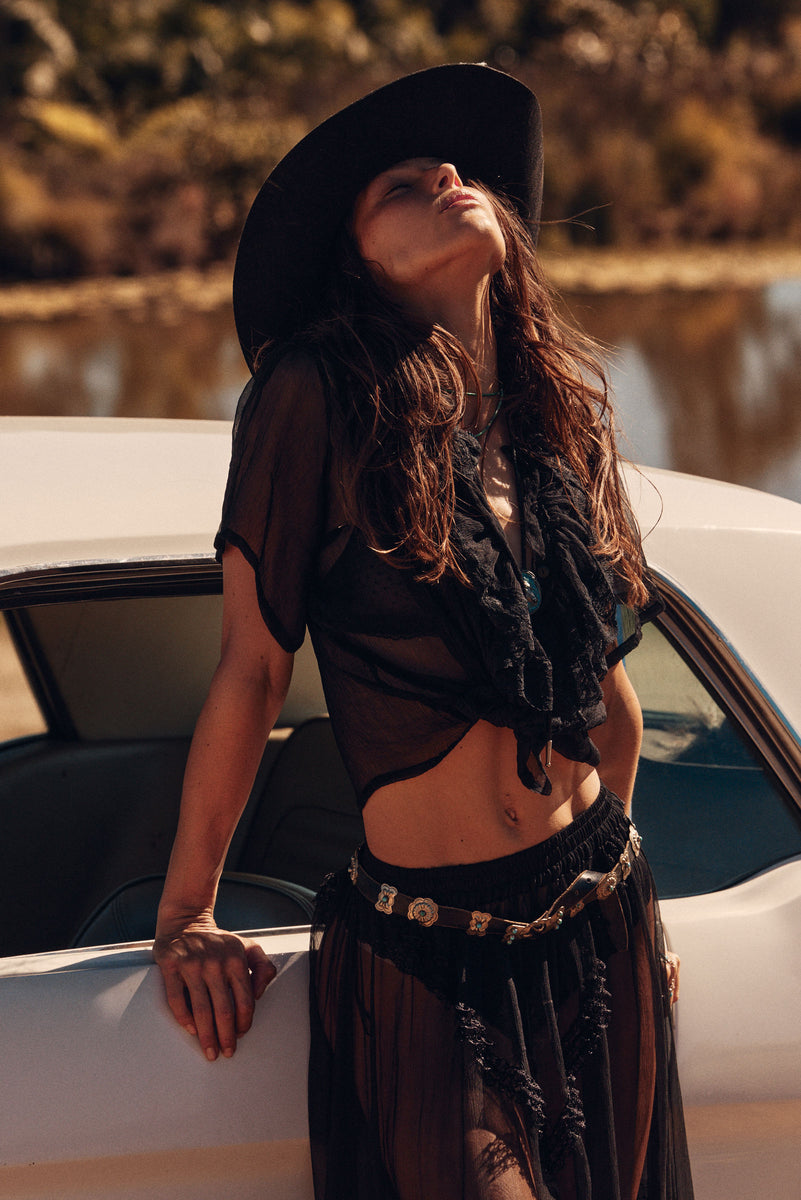 Fly Like An Eagle Silk Chiffon Blouse - Black