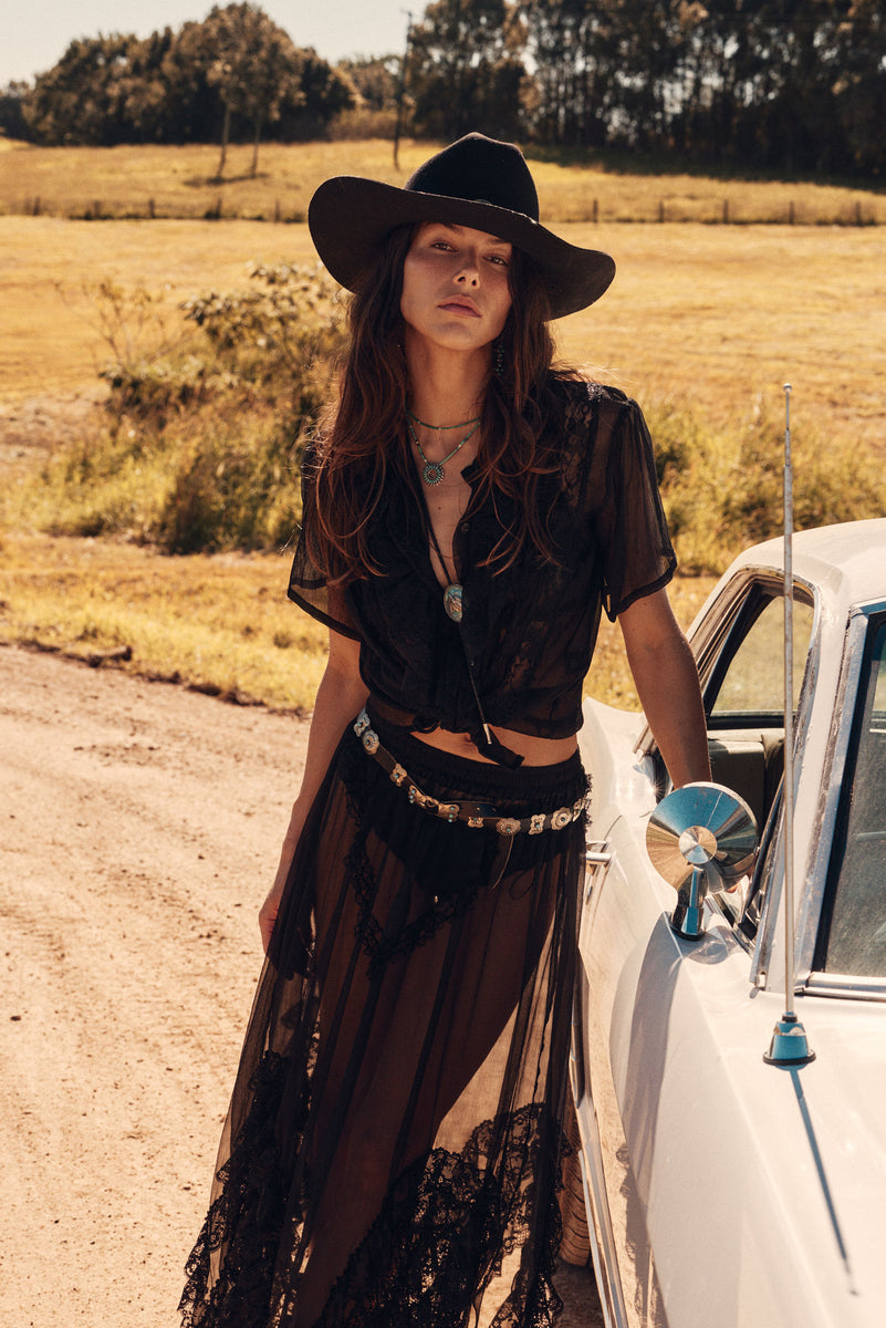Fly Like An Eagle Silk Chiffon Blouse - Black
