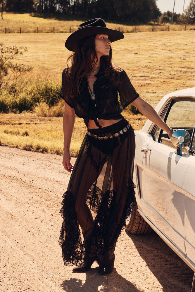 Die Another Day Silk Chiffon And Lace Skirt