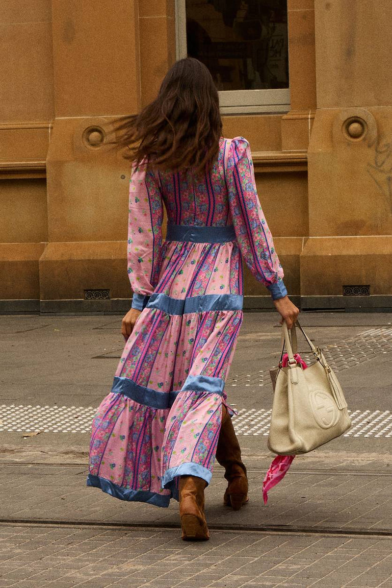 She's A Lady Silk Maxi Dress - Pink Garden