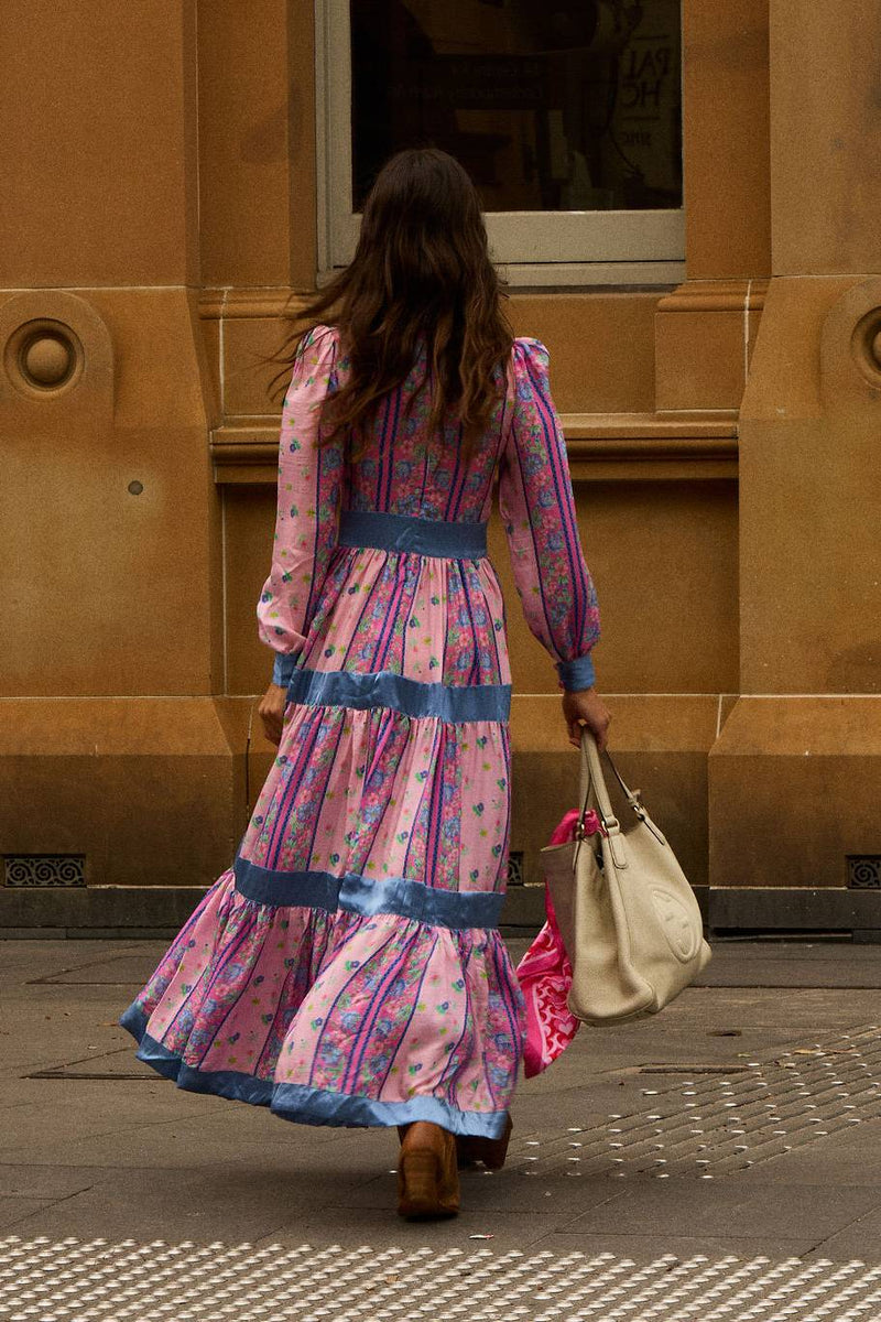 She's A Lady Silk Maxi Dress - Pink Garden