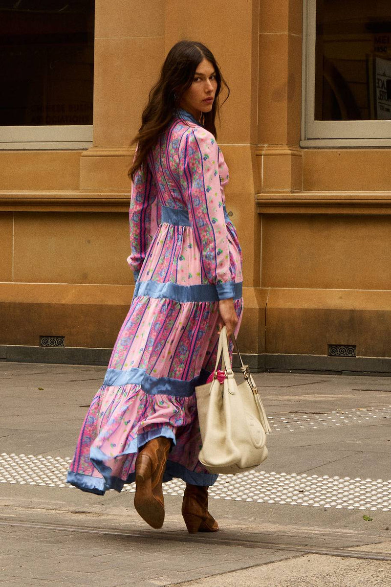 She's A Lady Silk Maxi Dress - Pink Garden
