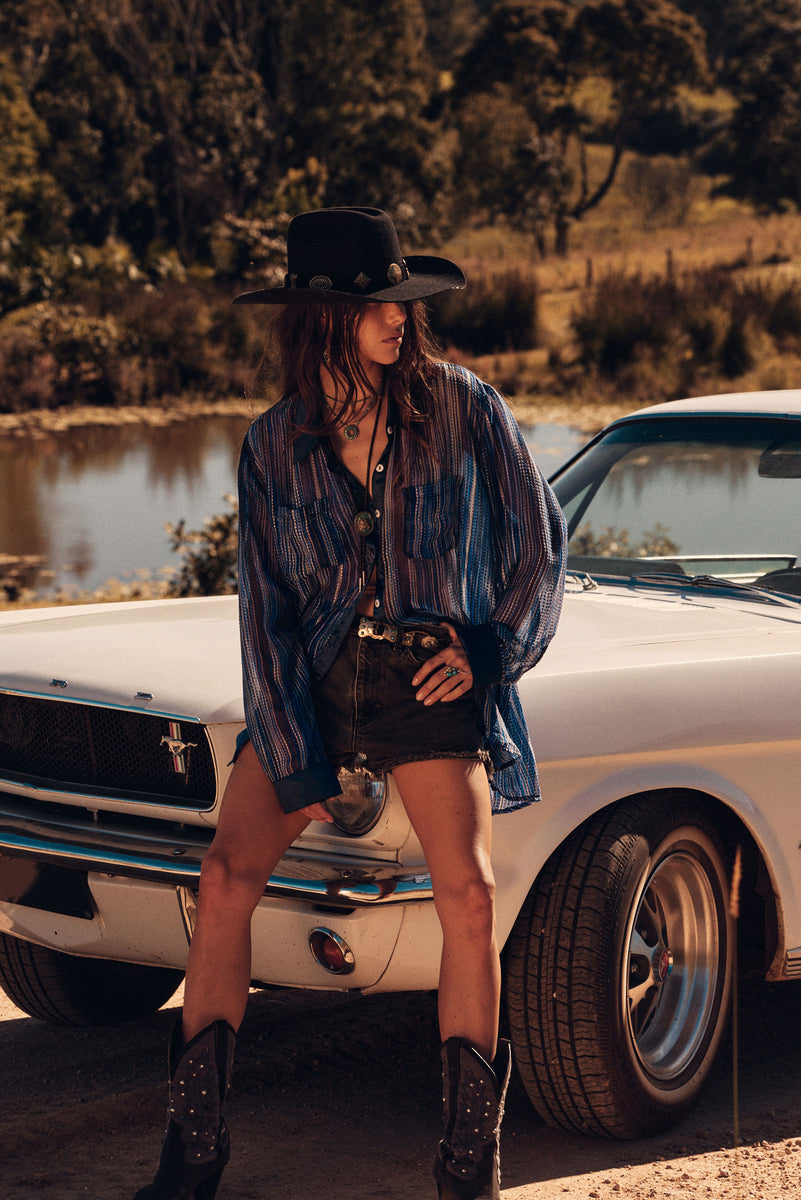 Mirage Silk Chiffon Shirt - Blue