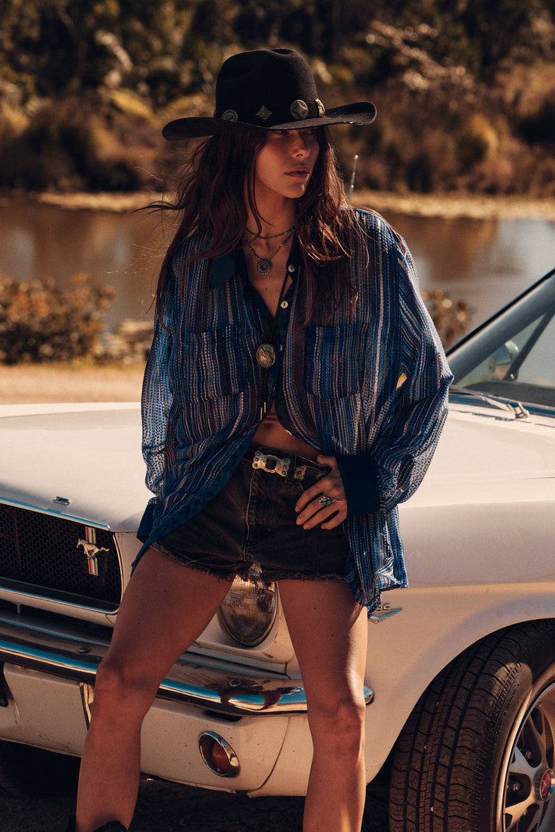 Mirage Silk Chiffon Shirt - Blue