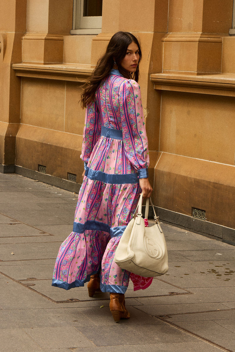 She's A Lady Silk Maxi Dress - Pink Garden