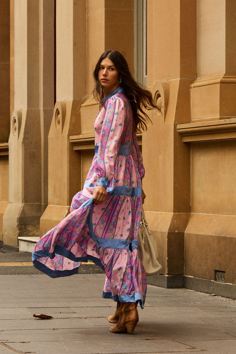 She's A Lady Silk Maxi Dress - Pink Garden