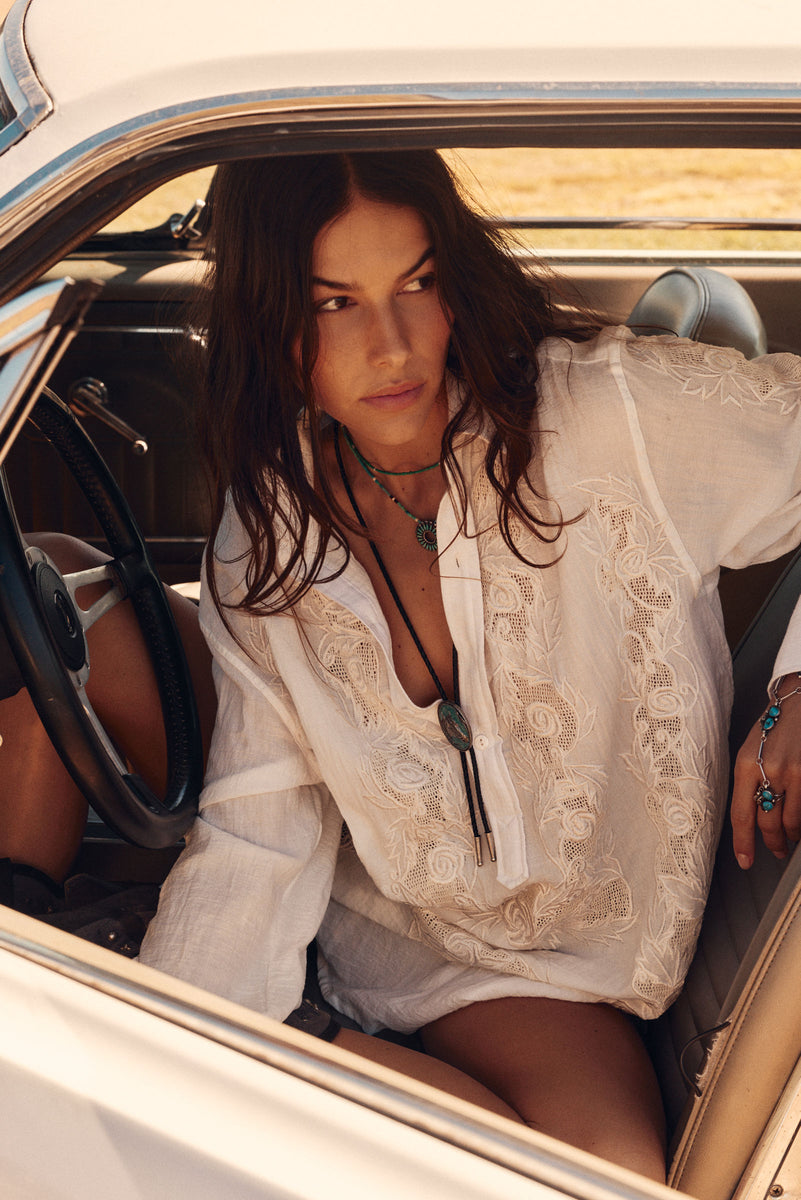 Brokedown Palace Embroidered Cotton Shirtdress