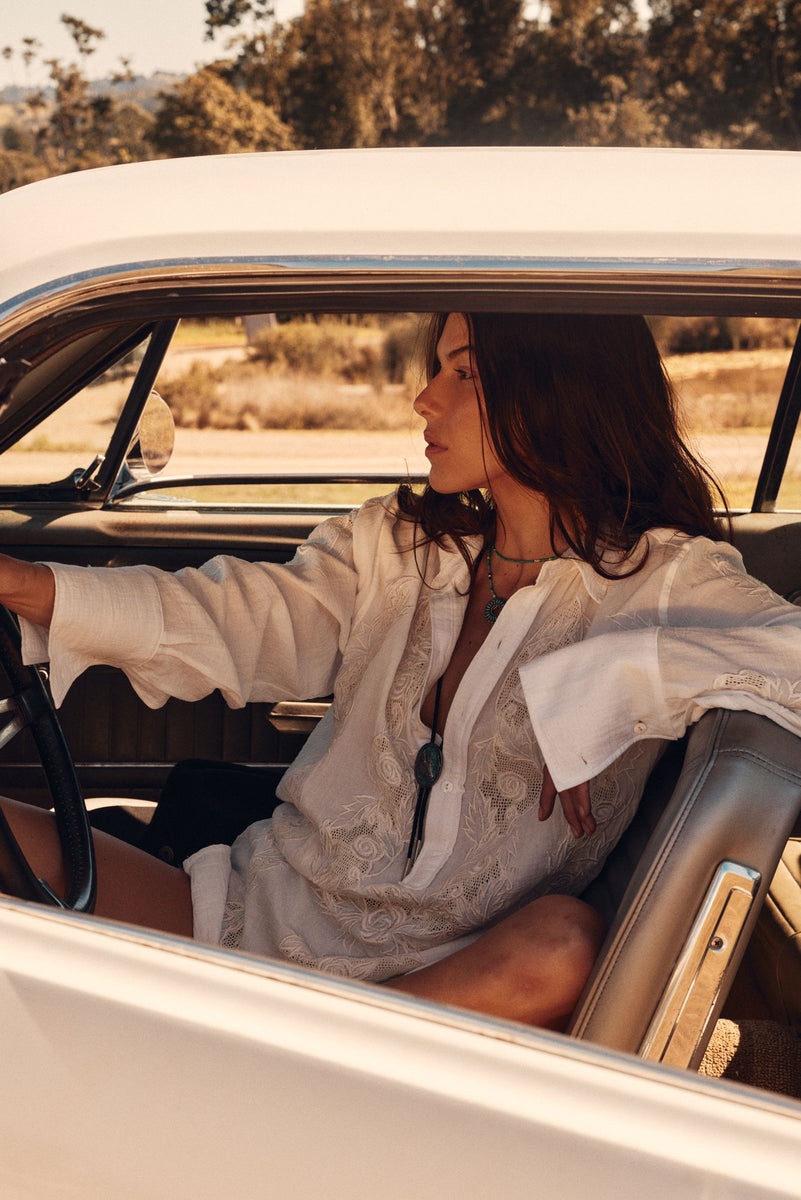 Brokedown Palace Embroidered Cotton Shirtdress