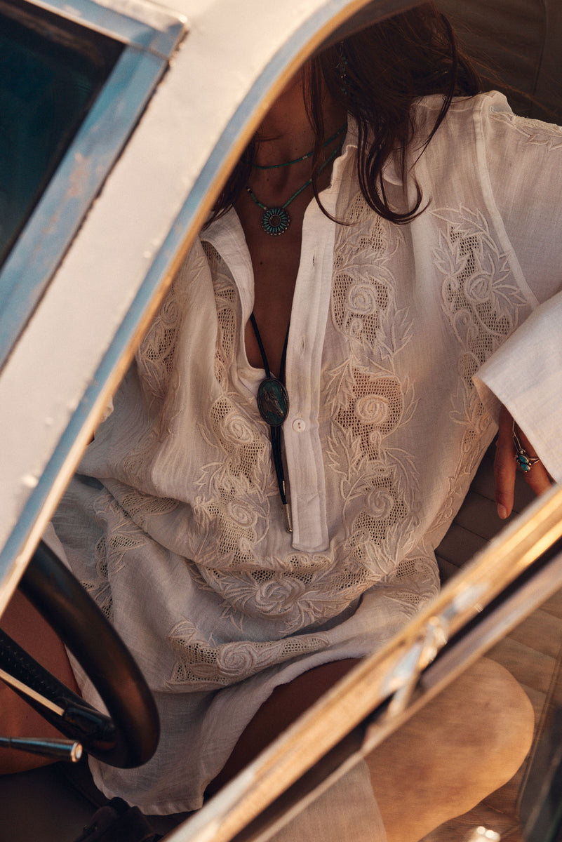 Brokedown Palace Embroidered Cotton Shirtdress