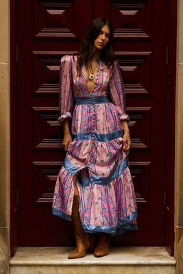 She's A Lady Silk Maxi Dress - Pink Garden