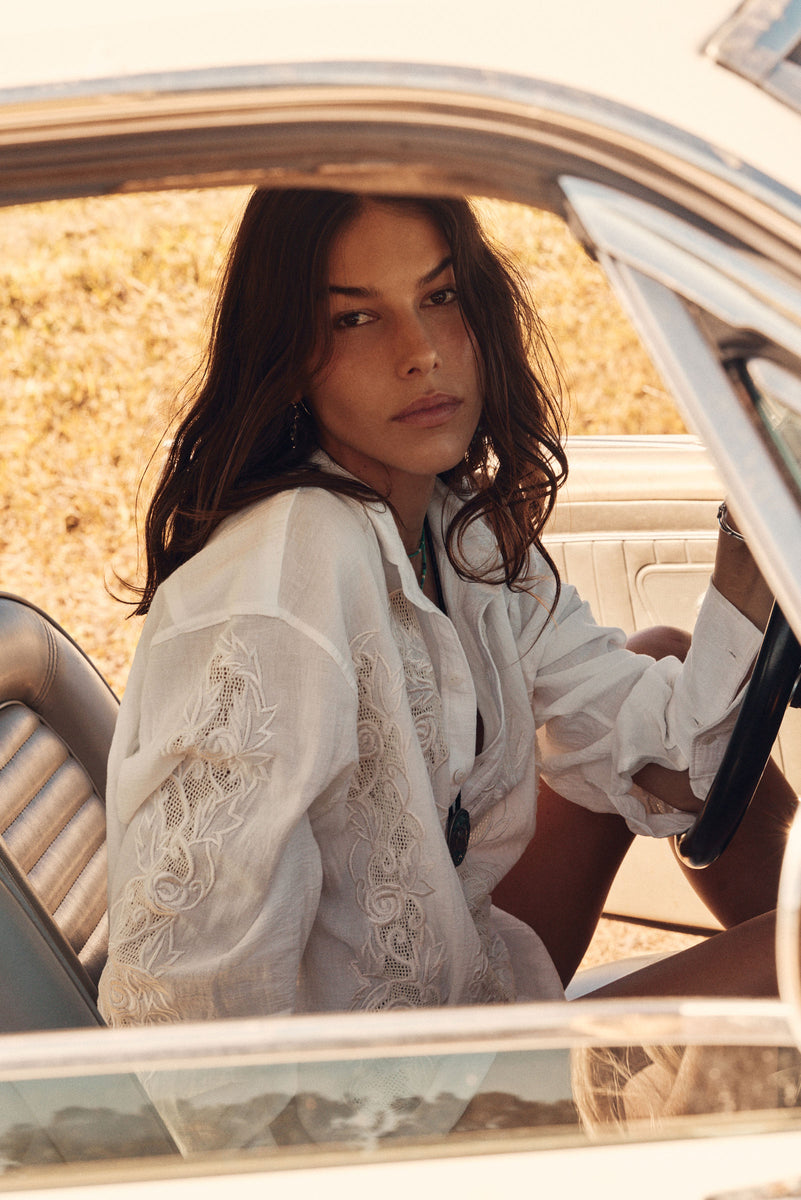 Brokedown Palace Embroidered Cotton Shirtdress