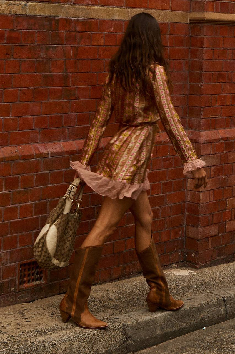 Sweet Painted Lady Silk Wrap Mini Dress - Amber Meadow