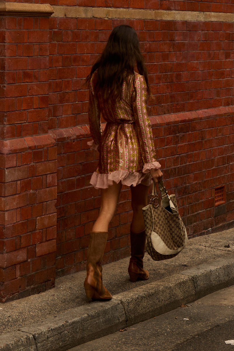 Sweet Painted Lady Silk Wrap Mini Dress - Amber Meadow
