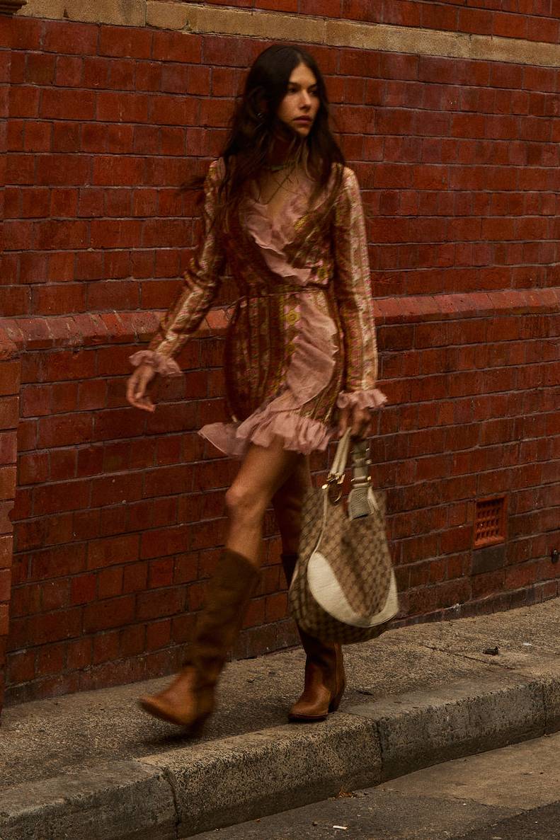 Sweet Painted Lady Silk Wrap Mini Dress - Amber Meadow