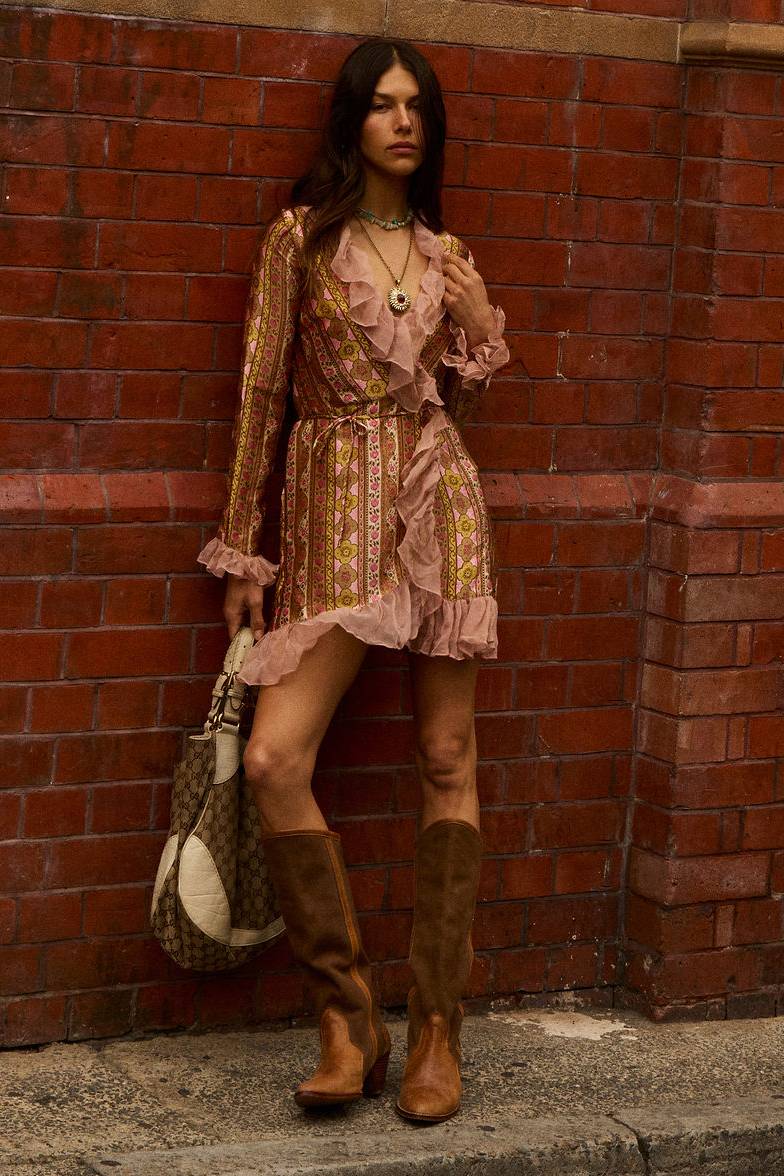 Sweet Painted Lady Silk Wrap Mini Dress - Amber Meadow