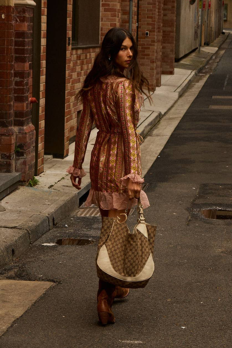 Sweet Painted Lady Silk Wrap Mini Dress - Amber Meadow