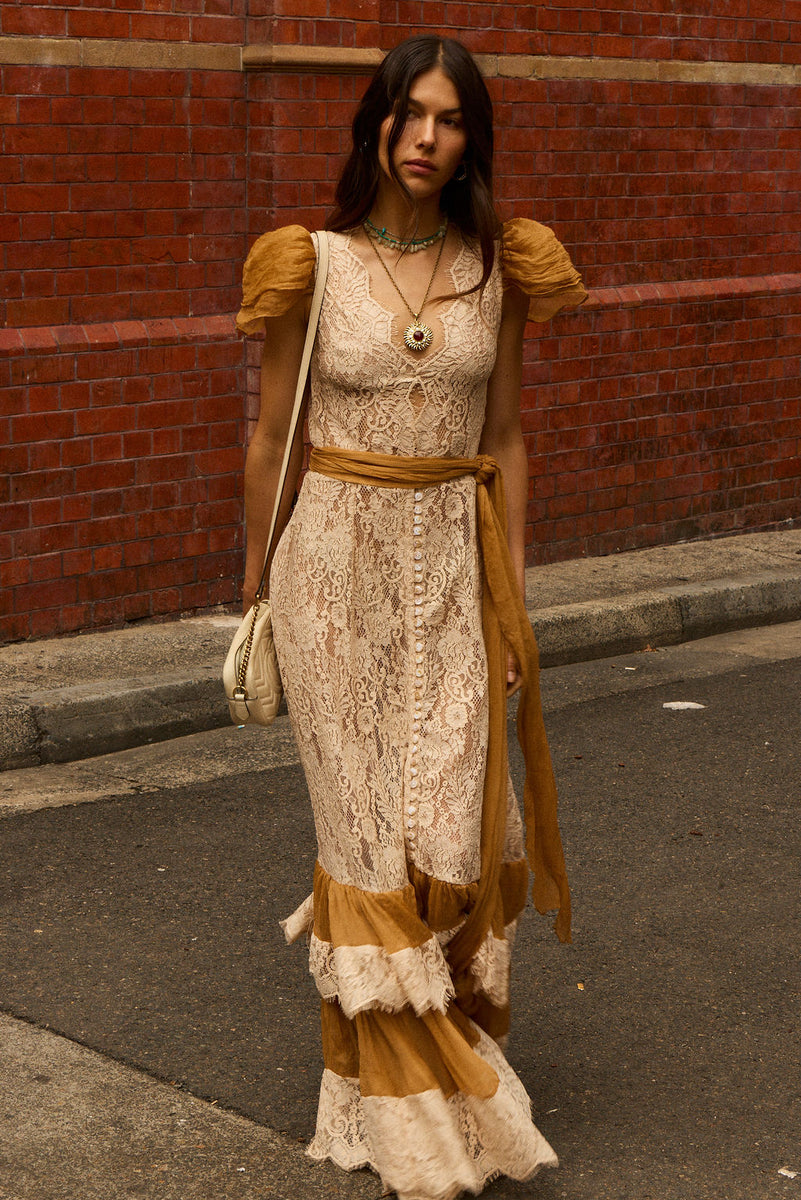 Lady of the Flowers Lace & Silk Maxi Dress