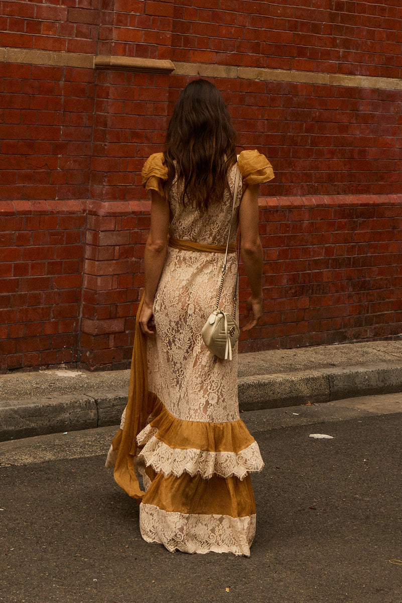Lady of the Flowers Lace & Silk Maxi Dress